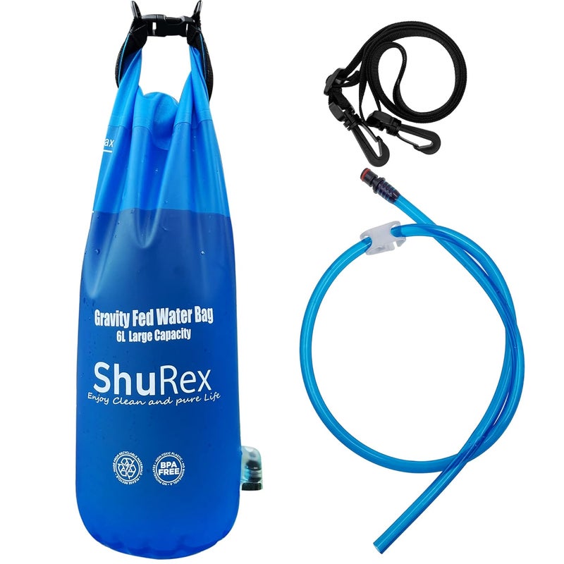 ShuRex Gravity-Fed Water Bag for Sawyer Survival Water Filter Straw, 1.5 Gal Large Gravity Water Bladder Compatible with LifeStraw and Other Water Filter Straw, Foldable, BPA-Free (6L) - Image 1